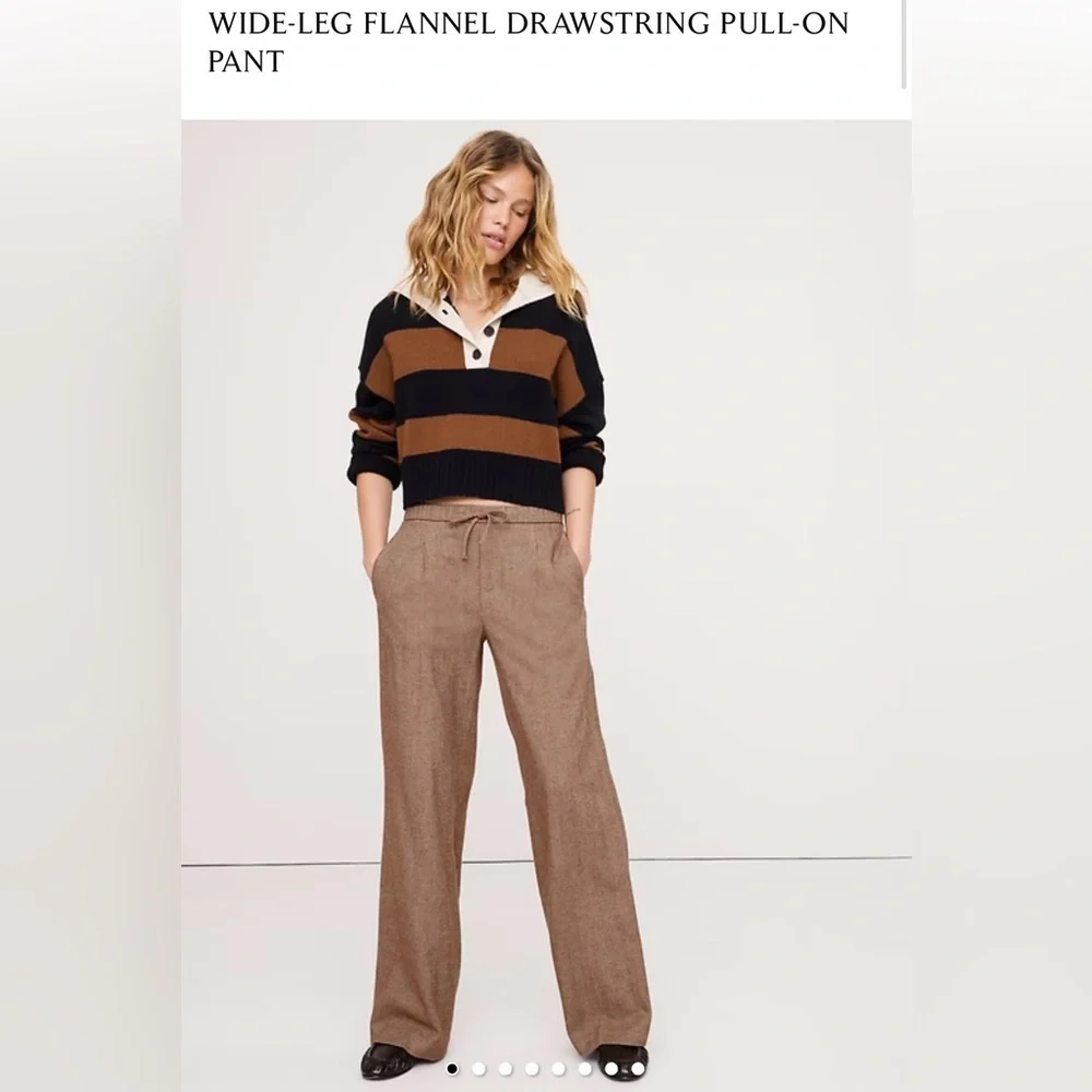 Banana Republic Wide Leg Drawstring Wool Blend Pants in Brown Herringbone Size S - Picture 1 of 5